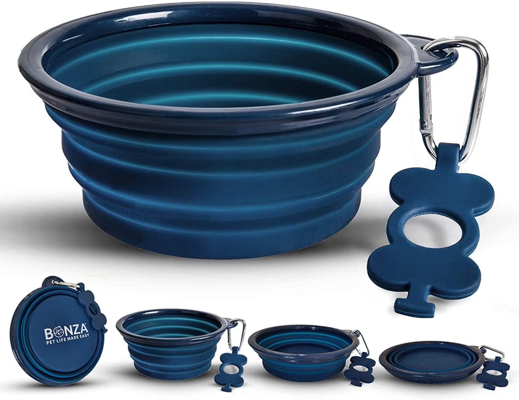 Collapsible Silicone Dog Bowl, Portable Travel Water & Food Bowl, Large Blue