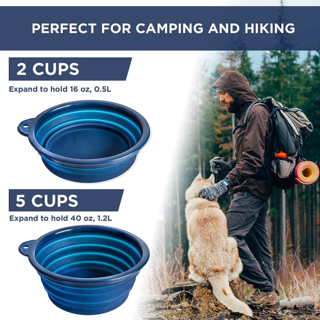 Collapsible Silicone Dog Bowl, Portable Travel Water & Food Bowl, Large Blue