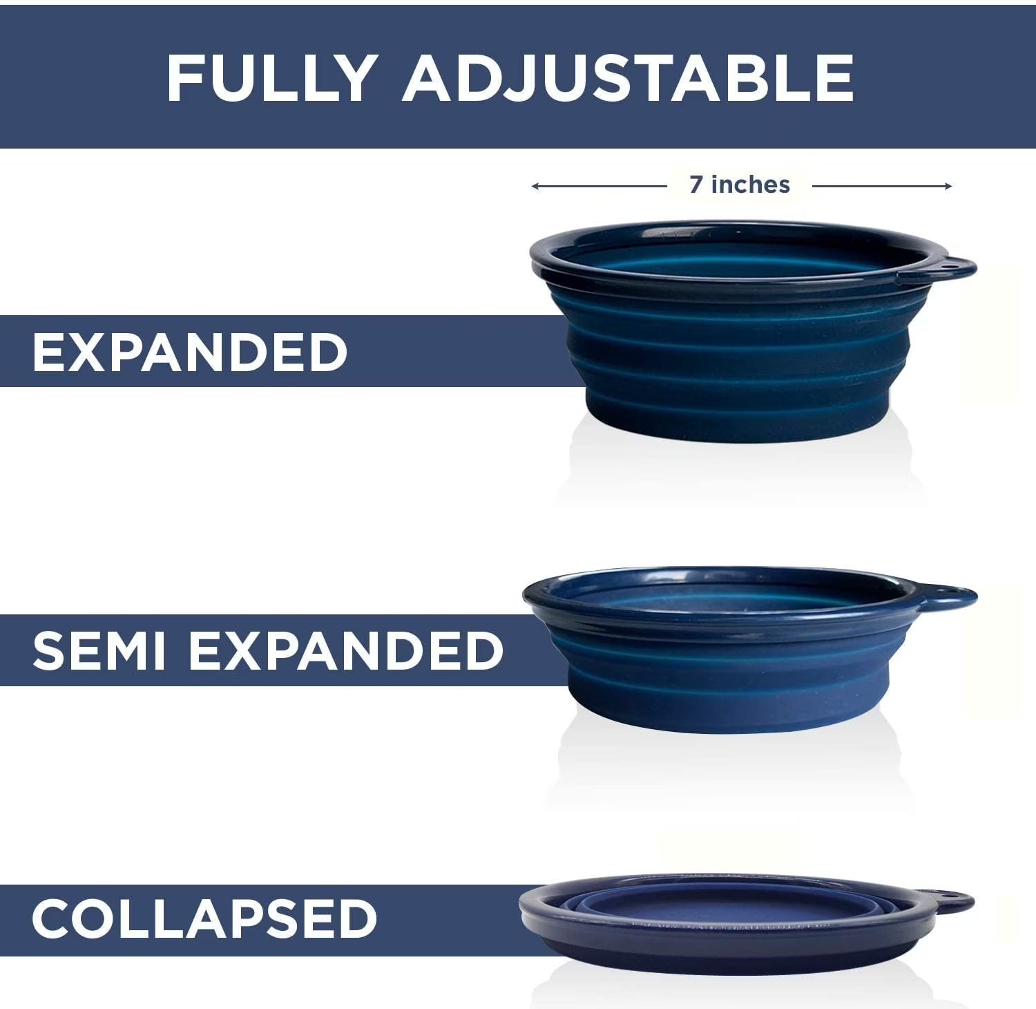 Collapsible Silicone Dog Bowl, Portable Travel Water & Food Bowl, Large Blue